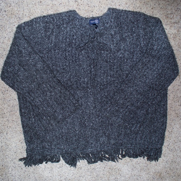 Vintage Venezia BOHO Wool blend Fringed Grey  Sweater SZ 22/24 - Picture 1 of 6